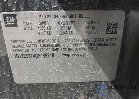 2016 Chevrolet Malibu 1Lt from USA, damaged, VIN 1G1ZE5ST4GF198210